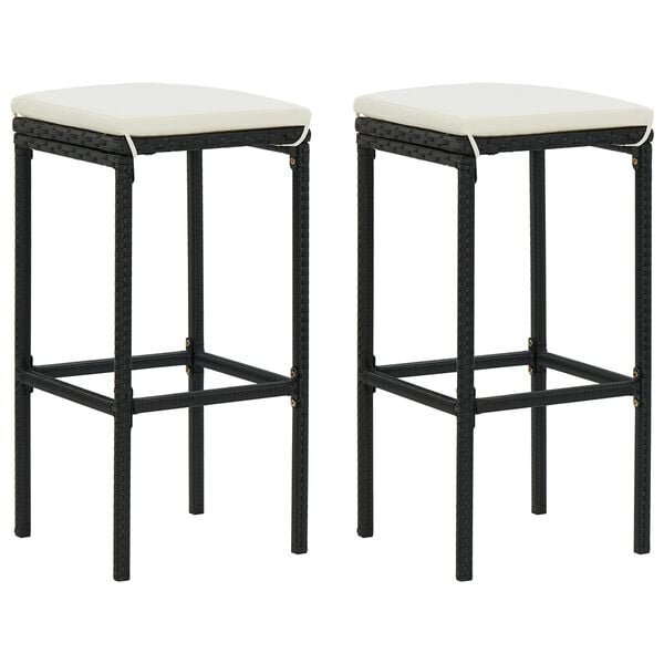 vidaXL Tabourets de bar avec coussins lot de 2 noir résine tressée