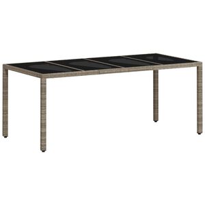 vidaXL Table de jardin dessus en verre gris clair r&eacute;sine tress&eacute;e