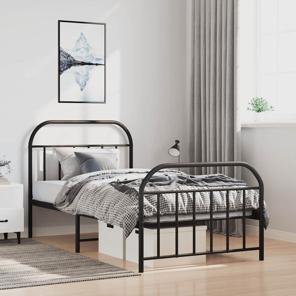 vidaXL Cadre de lit métal sans matelas avec pied de lit noir 100x190cm
