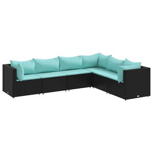 vidaXL Salon de jardin 6 pcs avec coussins Noir R&eacute;sine tress&eacute;e