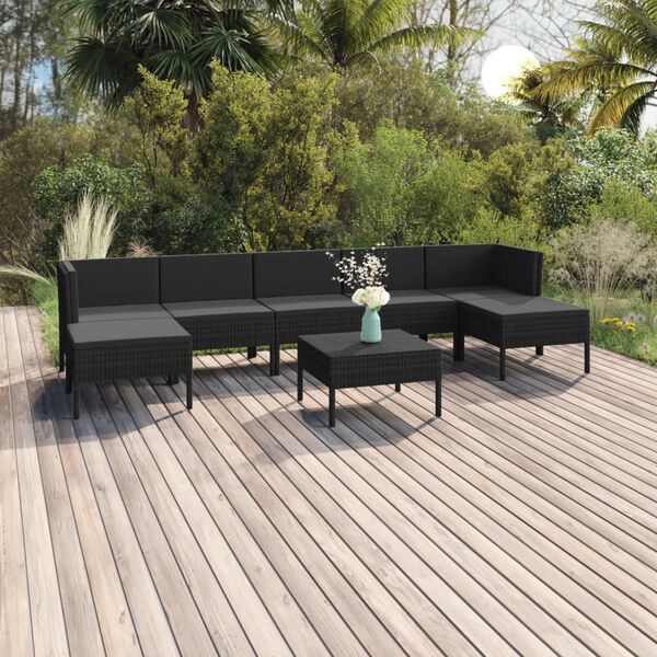 vidaXL Salon de jardin 8 pcs avec coussins r&eacute;sine tress&eacute;e noir
