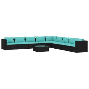 vidaXL Salon de jardin 10 pcs avec coussins R&eacute;sine tress&eacute;e Noir