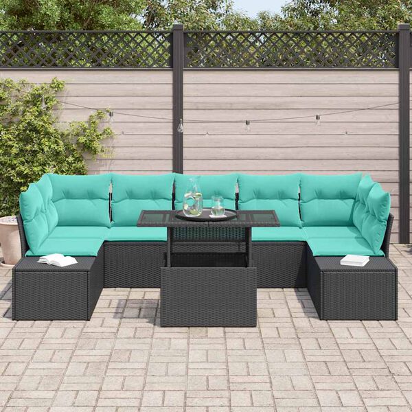 vidaXL Ensemble de canap&eacute; de jardin 8 pcs Noir et Bleu polyrotin