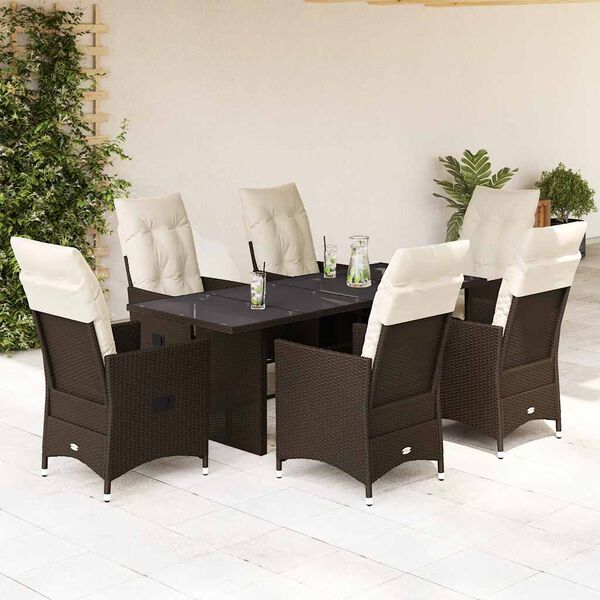 vidaXL Ensemble &agrave; manger de jardin et coussins 7 pcs marron rotin