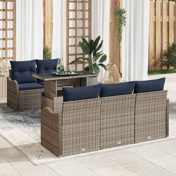 vidaXL Ensemble de canap&eacute; de jardin 6 pcs Gris et marine polyrotin
