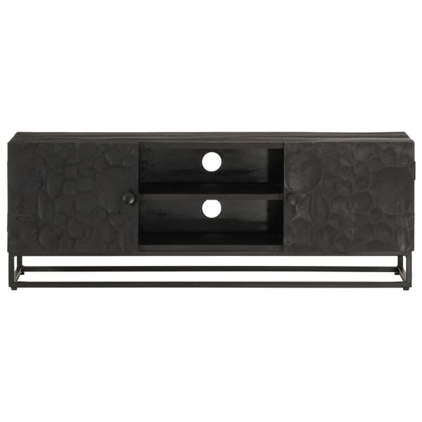 vidaXL Meuble TV noir 110x30x40 cm bois massif de manguier et fer