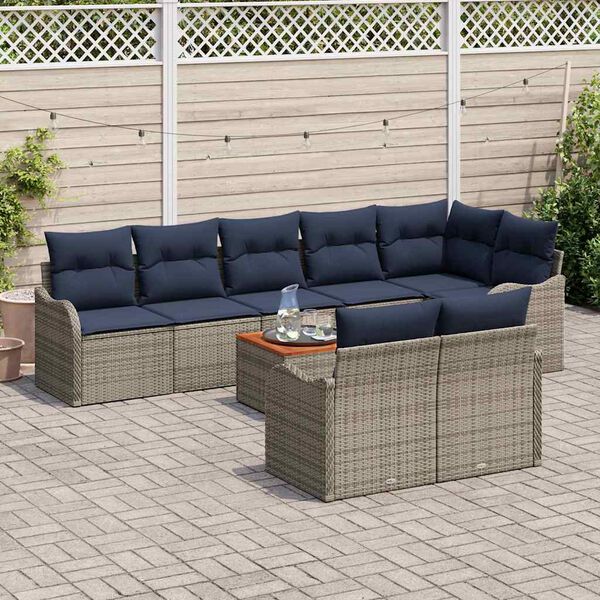 vidaXL Ensemble de canap&eacute; de jardin avec coussin 9 pcs Gris polyrotin