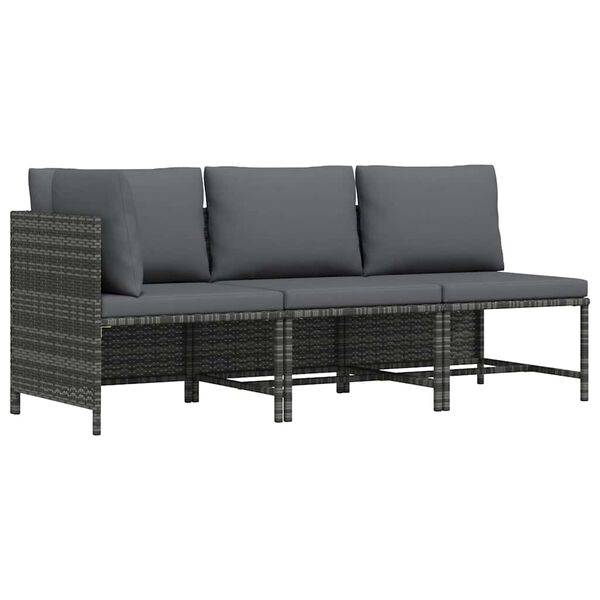vidaXL Salon de jardin 3 pcs avec coussins R&eacute;sine tress&eacute;e Gris