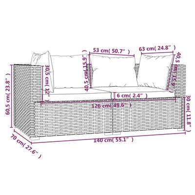 vidaXL Salon de jardin 3 pcs avec coussins marron résine tressée