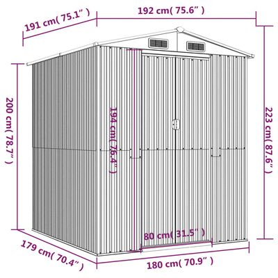 vidaXL Abri de jardin Marron foncé 192x191x223 cm Acier galvanisé