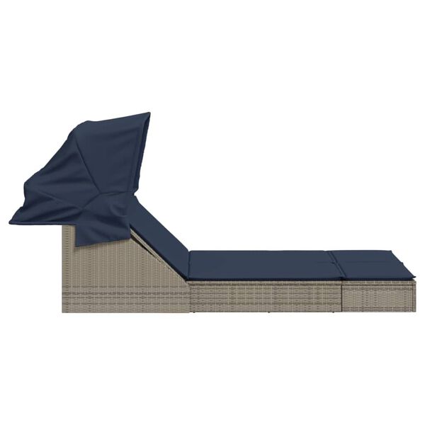vidaXL Chaise longue double et auvent et coussins gris résine tressée