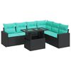 vidaXL Salon de jardin avec coussins 7pcs noir r&eacute;sine tress&eacute;e acacia