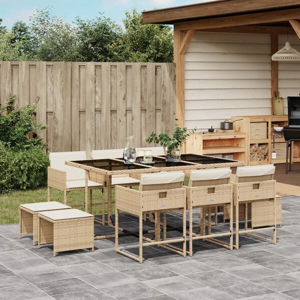 vidaXL Ensemble &agrave; manger de jardin et coussins 11 pcs beige poly rotin