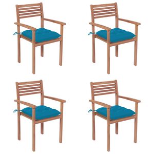 vidaXL Chaises de jardin lot de 4 avec coussins bleu clair Teck solide