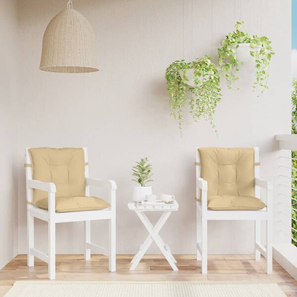 vidaXL Coussins de chaise &agrave; dossier bas lot de 2 beige m&eacute;lang&eacute; tissu