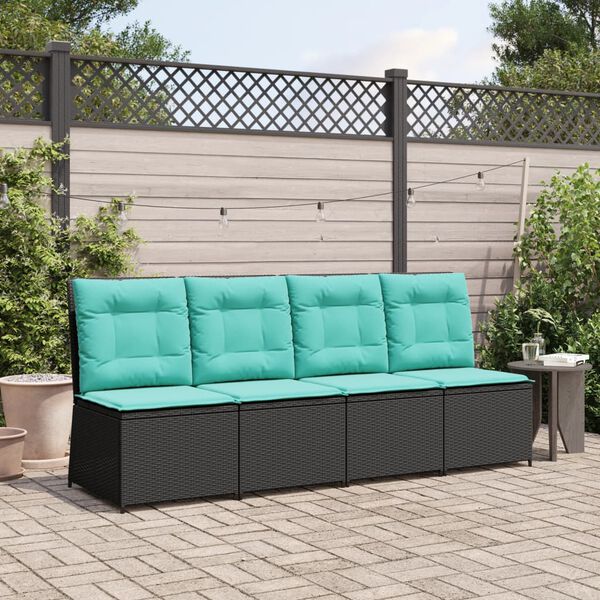 vidaXL Canap&eacute; inclinable de jardin avec coussins noir r&eacute;sine tress&eacute;e