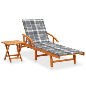 vidaXL Chaise longue de jardin avec table et coussin Bois d'acacia