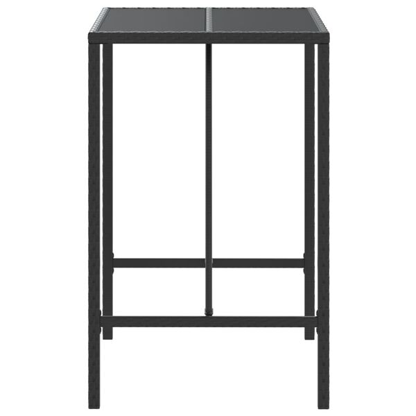 vidaXL Table de bar et dessus en verre noir 70x70x110 cm poly rotin