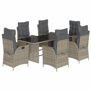 vidaXL Ensemble &agrave; manger de jardin et coussins 7 pcs gris rotin