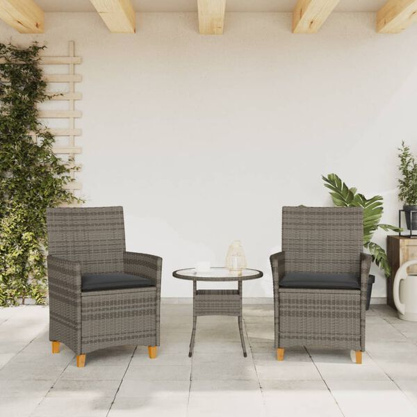 vidaXL Chaises de jardin coussins lot de 2 gris r&eacute;sine tress&eacute;e et bois