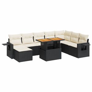 vidaXL Salon de jardin 9 pcs avec coussins noir r&eacute;sine tress&eacute;e