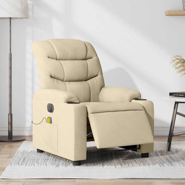 vidaXL Fauteuil inclinable de massage électrique crème tissu