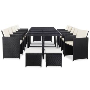 vidaXL Ensemble &agrave; manger d'ext&eacute;rieur 15 pcs avec coussins rotin Noir