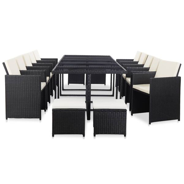 vidaXL Ensemble &agrave; manger d'ext&eacute;rieur 15 pcs avec coussins rotin Noir
