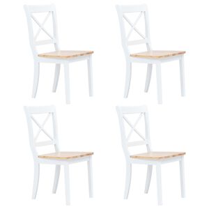 vidaXL Chaises &agrave; manger lot de 4 blanc et bois clair bois h&eacute;v&eacute;a massif