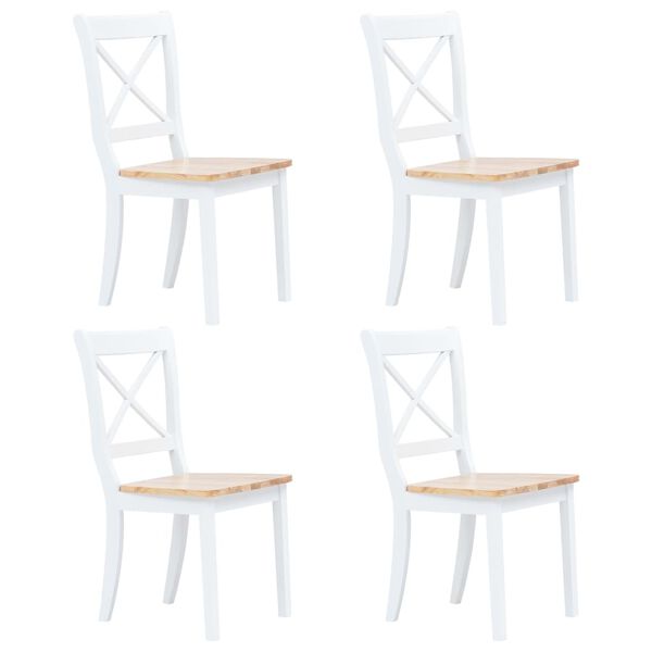 vidaXL Chaises &agrave; manger lot de 4 blanc et bois clair bois h&eacute;v&eacute;a massif