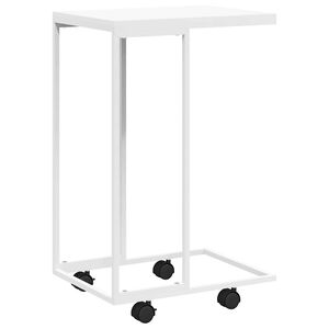 vidaXL Table d'appoint avec roues Blanc 40x30x63,5cm Bois d'ing&eacute;nierie