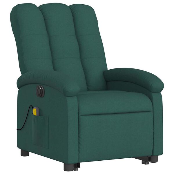 vidaXL Fauteuil inclinable de massage &eacute;lectrique vert fonc&eacute; tissu