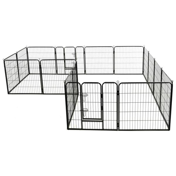 vidaXL Parc pour chiens 16 panneaux Acier 80 x 80 cm Noir
