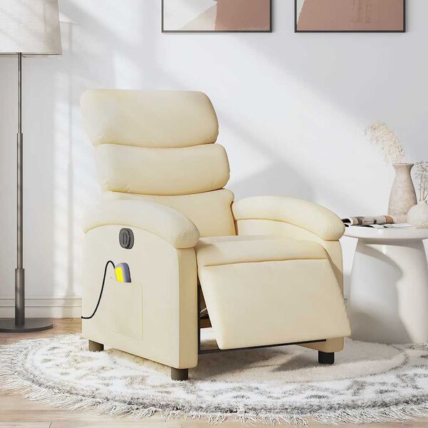 vidaXL Fauteuil inclinable de massage &eacute;lectrique cr&egrave;me tissu