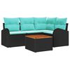 vidaXL Ensemble de canap&eacute; de jardin 5 pcs Noir et turquoise polyrotin