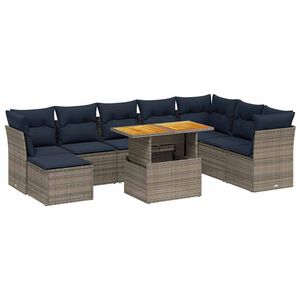 vidaXL Salon de jardin 9 pcs avec coussins gris r&eacute;sine tress&eacute;e