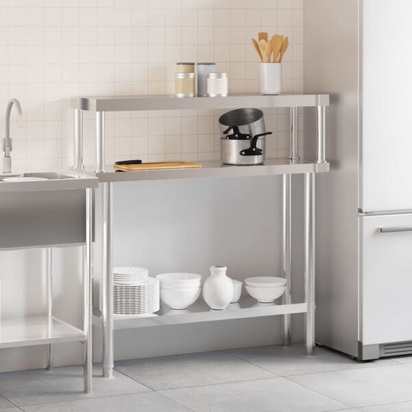 vidaXL Table de travail de cuisine avec étagère 110x30x120 cm inox
