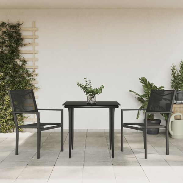 vidaXL Ensemble &agrave; manger de jardin 3 pcs noir textil&egrave;ne et acier