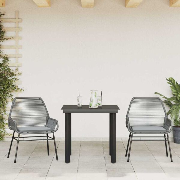vidaXL Ensemble &agrave; manger jardin coussins 3 pcs gris poly rotin verre