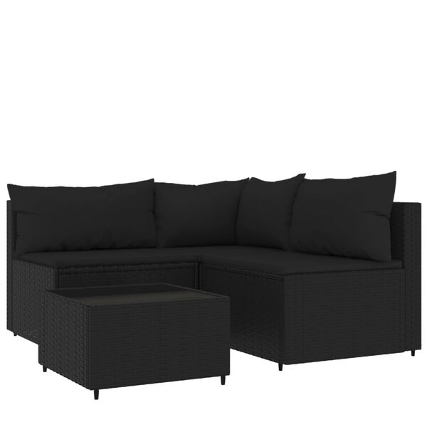 vidaXL Salon de jardin 4 pcs avec coussins Noir R&eacute;sine tress&eacute;e