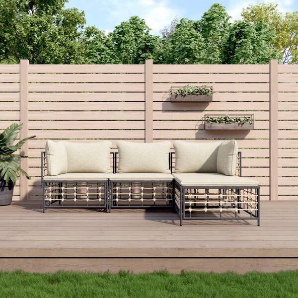 vidaXL Salon de jardin 4 pcs avec coussins anthracite r&eacute;sine tress&eacute;e