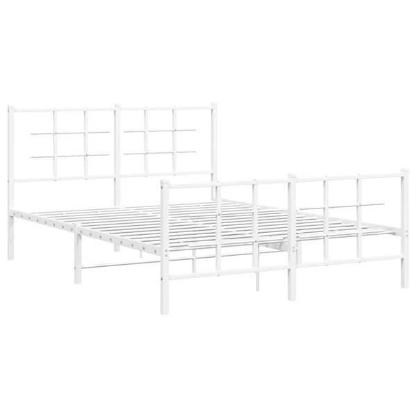 vidaXL Cadre de lit m&eacute;tal sans matelas et pied de lit blanc 135x190 cm
