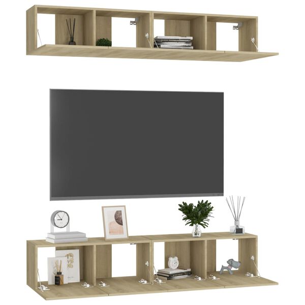 vidaXL Meubles TV 4 pcs Ch&ecirc;ne sonoma 80x30x30 cm Bois d'ing&eacute;nierie