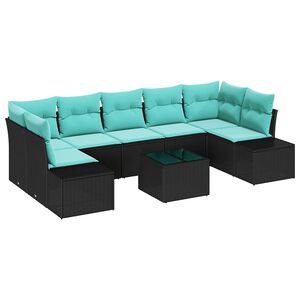 vidaXL Ensemble de canap&eacute; de jardin 8 pcs Noir et turquoise polyrotin