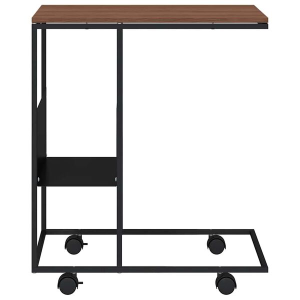 vidaXL Table d'appoint avec roues noir 55x36x63,5 cm bois d'ing&eacute;nierie