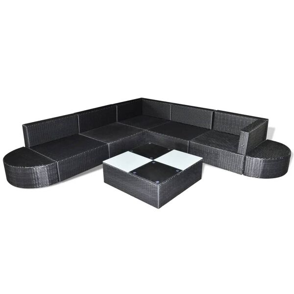 vidaXL Salon de jardin 8 pcs avec coussins r&eacute;sine tress&eacute;e noir