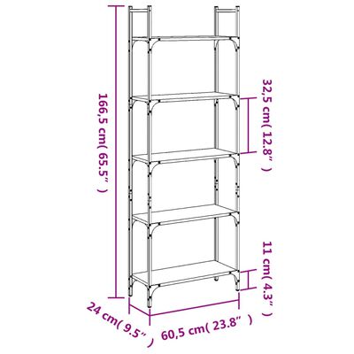 vidaXL Bibliothèque à 5 niveaux chêne fumé 60,5x24x166,5 cm