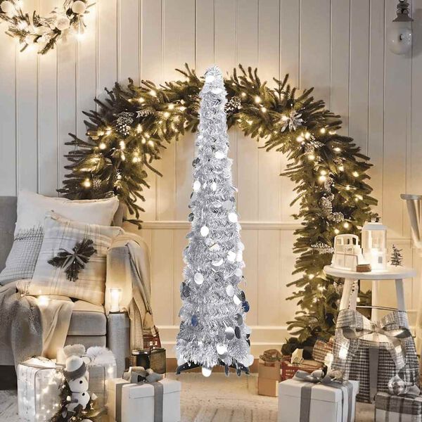 vidaXL Sapin de No&euml;l artificiel escamotable argent&eacute; 120 cm PET