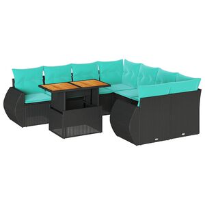 vidaXL Salon de jardin 9 pcs avec coussins noir r&eacute;sine tress&eacute;e