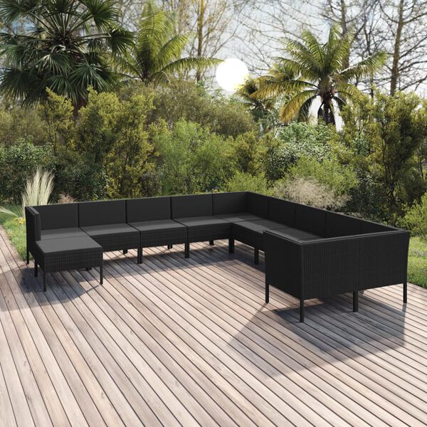 vidaXL Salon de jardin 11 pcs avec coussins R&eacute;sine tress&eacute;e Noir